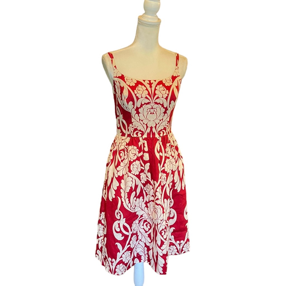 Ann Taylor Maroon White Floral Linen Mini Dress 2